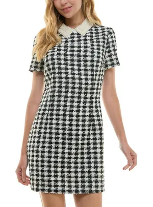NWT City Studio Juniors Embellished-Collar Shift Dress Black / Ivory 13/14 thumbnail 1