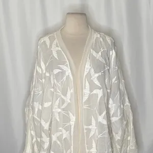 Anthropologie LILKA Shorebird Embroidered Bird Swim Cover-Up Jacket Medium Large thumbnail 3