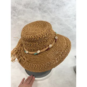 Panama Jack Women Brown Toyo Straw Sun Hat Cowrie Shell Bead‎ Tassel Vacation thumbnail 4