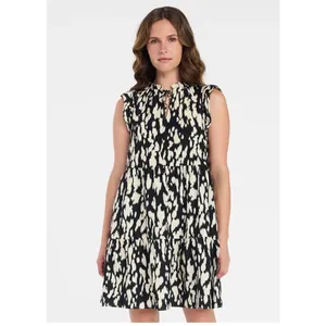Black Cream Abstract‎ Print Dress Tiered Flutter Sleeve M NWT Summer Spring thumbnail 2