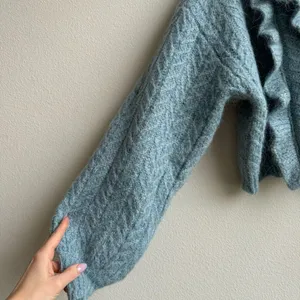Zara Alpaca Blend Blue Ruffle Button Front Knit Puff Sleeve Sweater Size Small thumbnail 5