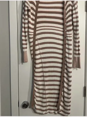Free people Striped Rib-Knit Button long Cardigan thumbnail 3