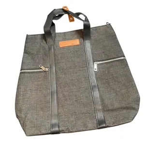 Prestige CRG Charcoal Grey Canvas Tote Bag Faux Leather Trim‎ Work Travel Bag thumbnail 1