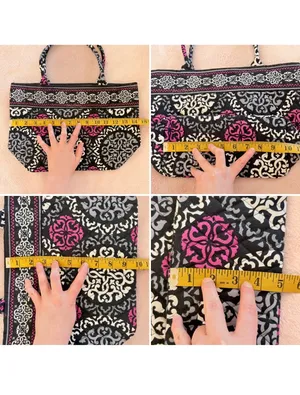 Vera Bradley Canterbury Magenta Black Medallion Holiday Tote 6" Top Handle Bag thumbnail 8