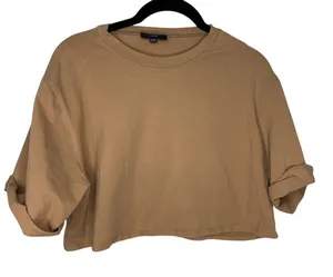 Vici Cropped Boxy T-Shirt Women's Size Small Tan Stretch Crop Tee thumbnail 1