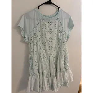 Free‎ People Women's Sadler Mini Dress Eyelet Fabric Ruffle Hem Boho Size Medium thumbnail 2