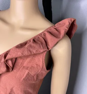 Cider NWT  Ruffle Button Up Knotted Cropped Tank Top Brown Size Small thumbnail 3