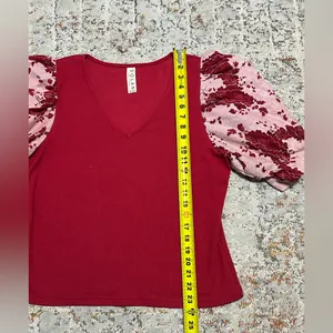 Anthropologie Dolan Lace Puff Sleeve Top size XL red thumbnail 5