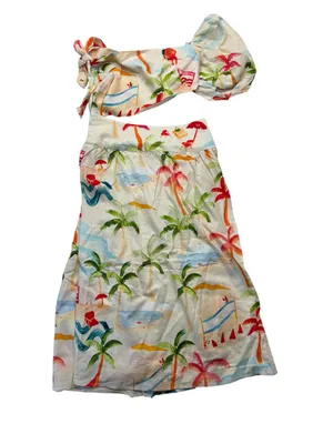 Farm Rio Copacobana size large midi dress split new cream travel resort vaca isl thumbnail 3