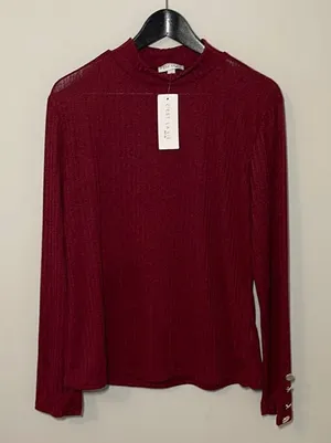 C'Est La Vie Womens Mock Neck Sweater Ribbed Long Sleeve Button Cuff Maroon XL‎ thumbnail 1