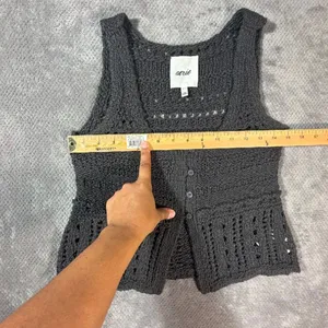 Aerie Small Charcoal Gray Crochet Knit Button Front Vest Tank Top Boho NWOT thumbnail 5