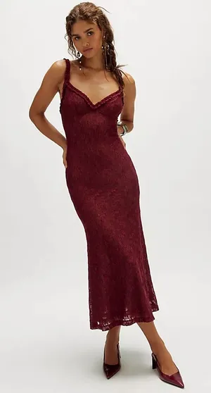 Bardot Alegra Stretch Lace Midi Dress in Burgundy nwt thumbnail 1