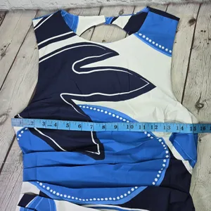 MON RENN Twilight Palms Mini Dress Blue‎ White Abstract Cutout Back Size S NWT thumbnail 11