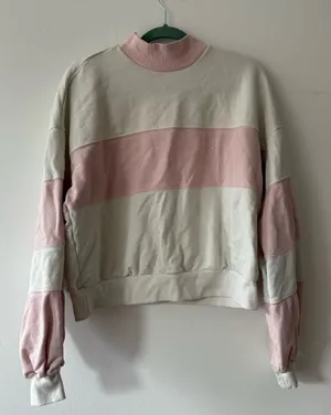Helsa white and Pink Colorblock Mock Neck rugby Sweatshirt thumbnail 1
