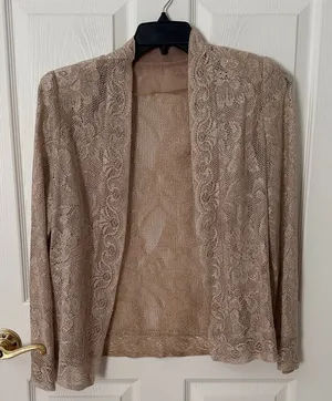 Vintage Lace Open Front Cardigan Jacket in Taupe large thumbnail 1