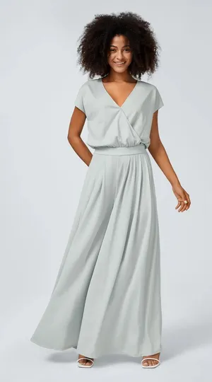 Halara Short Sleeve Casual Wide Leg Flowy Waffle PullOn Jumpsuit Frost Haze XL thumbnail 1