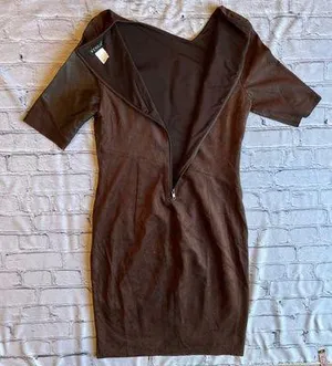 Venus Chocolate Brown Faux Leather & Suede Mini Dress Size 8. thumbnail 2