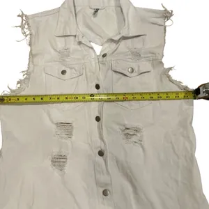 American Bazi Los Angeles long destroyed ripped jacket vest jean denim button 3X thumbnail 8