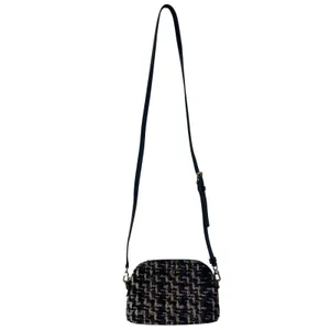 Tory Burch Kira Small Tweed Camera Bag Crossbody Black Pink Gold Logo thumbnail 3