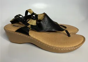 Born Wedge Sandals‎ Womens 11 Black Excellent Leather Slingback Thong W31811 thumbnail 1