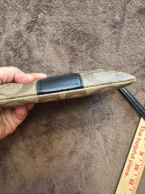 Coach Brown Signature Canvas Wristlet with Black Center Stripe thumbnail 6