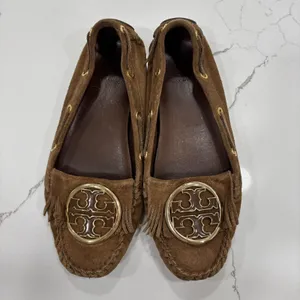 Tory Burch Shoes Womens Size 9 Alexandra Suede Moccasins Cognac Brown Leather thumbnail 2