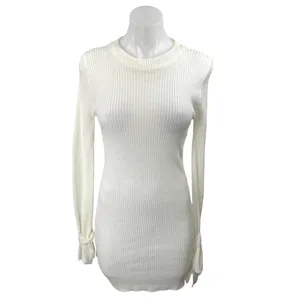 Boohoo White Ribbed Knit Crew Neck Long Sleeve Sweater Mini Bodycon Dress Size S thumbnail 5