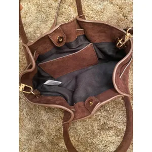 Chic Brown Faux Suede Crossbody Bag Gold Accents Minimalist Top Handle Satchel thumbnail 6