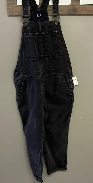 GAP Acid Wash Black Adjustable Razorback Overalls Pockets and Side Buttons- M thumbnail 1
