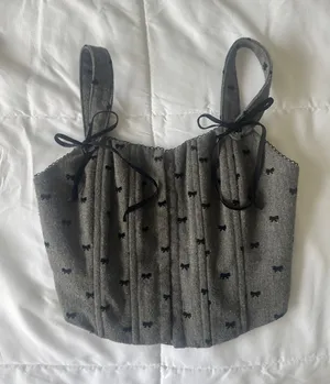 All in Favor Grey and black corset top with ties thumbnail 1