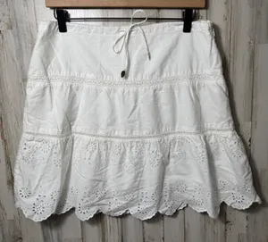 Vtg Y2K American Eagle White Eyelet Lace Midi‎ Skirt Tiered Womesns Size 8 thumbnail 1