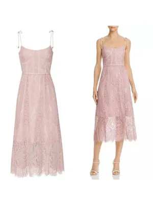Keepsake The Label Sense Lace Midi Dress 10 Pink Sheer Sweetheart Tie Sleeve thumbnail 3
