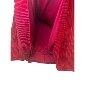 Red Pleated Velvet Mini Dress Square‎ Neck Lantern Sleeve Holiday Boho Party L thumbnail 10