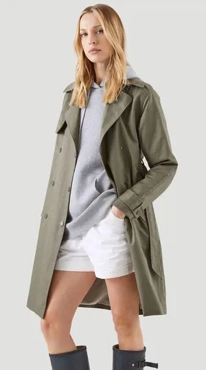 H&M Classic Belted Trench Coat Women's 6 Midi Twill Classic Jacket Olive Green thumbnail 1