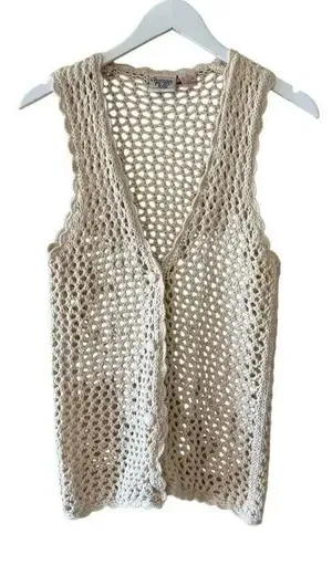 Huntington Ridge Ramie Cotton Cream Botton Boho Festival Crochet Vest M # 2244 thumbnail 1