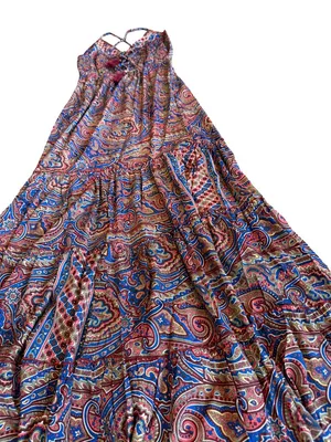 Paani Paisley Print Maxi Dress Halter Tiered Boho Sundress Tie Small Women's NWT thumbnail 11