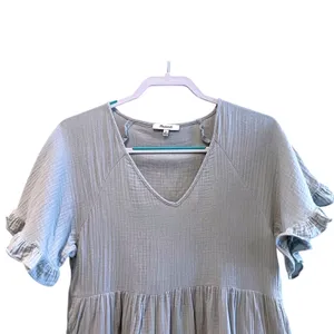 Madewell Babydoll Dress Light Blue‎ Gauze Ruffle Sleeve Pockets Women Medium thumbnail 2