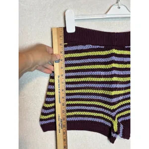 By Anthropologie Striped Knit Shorts Purple Lime Green High Rise Large NWT thumbnail 5