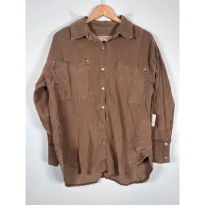 Free People We The Free Baby Corduroy Shirt Womens XS Brown Boho Oversized NEW thumbnail 2