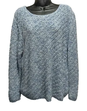 Fashion Bug Sweater Long Sleeve Size XL‎ Chunky Knit Blue/White Boat Neck thumbnail 1