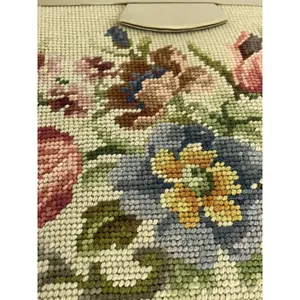 Vintage 50's Needlepoint Floral Purse Handbag Pockets Coin Purse Beige thumbnail 15