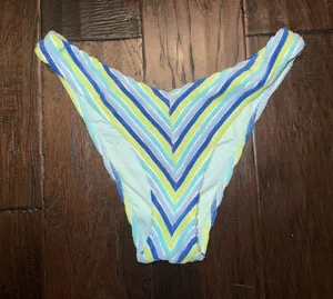 Aerie Striped V-Front Women’s Bikini Bottom — Blue, Yellow, White Small thumbnail 1