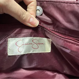 Elegant Jessica Simpson Burgundy Crocodile-Embossed Tote Bag thumbnail 2