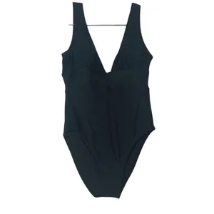 NWT Quince Italian Plunge One-Piece Swimsuit in black women's small beach basic thumbnail 2