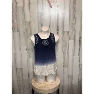 Xhilaration Blue White Ombre Lace Trim Tank Top – Size Medium thumbnail 2