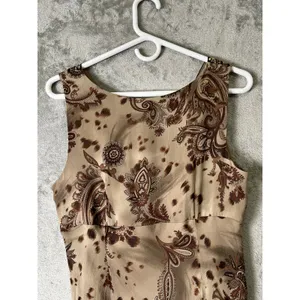 Vintage Y2K Boho Paisley Silk Midi Dress V Neck Earth Tone Flowy Cottagecore SM thumbnail 4