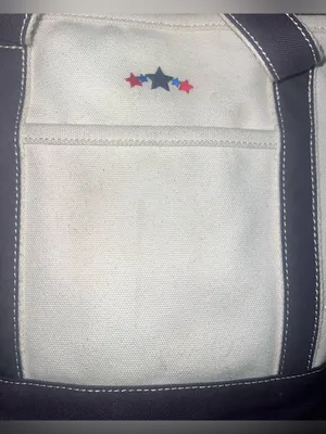 Lands' End Navy Cream Canvas Tote Bag with Embroidered Stars USA thumbnail 2