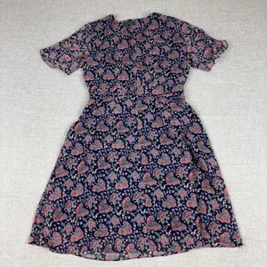 Madewell Dress Womens 6 Blue Floral V-Neck Short Sleeve Fit Flare Lined Chiffon thumbnail 7