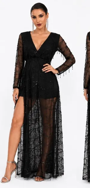 Miss Ord Sequin - Embellished Sheer Mesh Evening Gown thumbnail 1