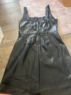 Abercrombie Classic Black Faux Leather Mini Dress - Sleek Square Neck thumbnail 9